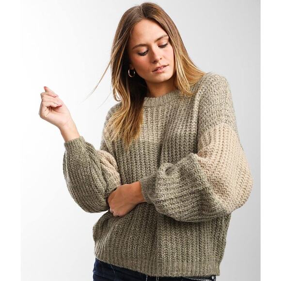 Buckle BKE Marled Color Block Brown Olive Striped Sweater Women's Size Medium - Picture 1 of 6